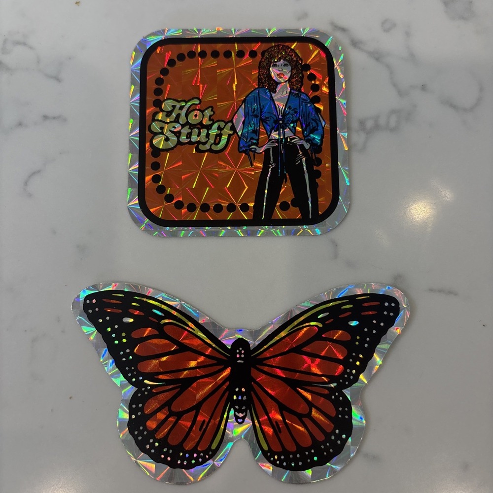 VTG 1980s Hot Stuff Butterfly Hologram‎ Prism Decal 2 Stickers Vending Machine
